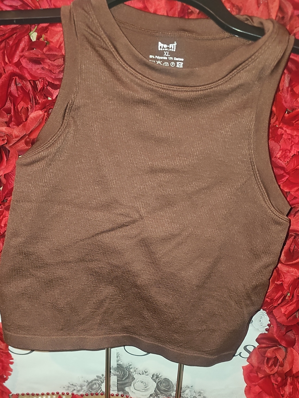 Pro Fit Brown Ribbed Crop Tank Top - Women's Size Xlarge